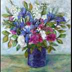 Iris in blue vase