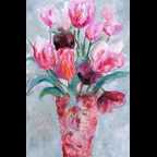 Tulips in a pink vase