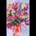 Vase of pink and yellow tulips